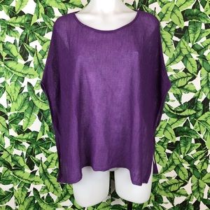 Eileen Fisher Purple Knit Split Sides Top
